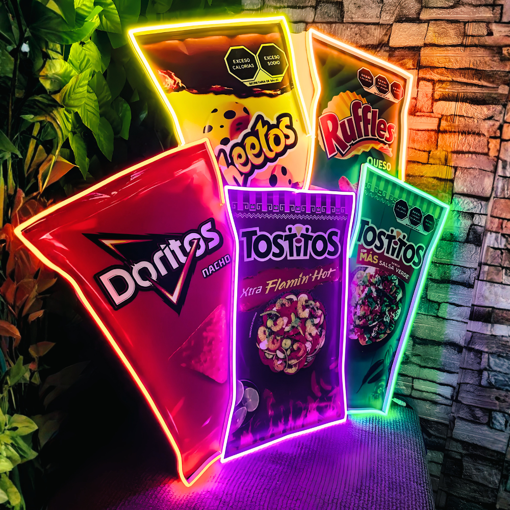 Pack 5 Letreros Neon De Snacks