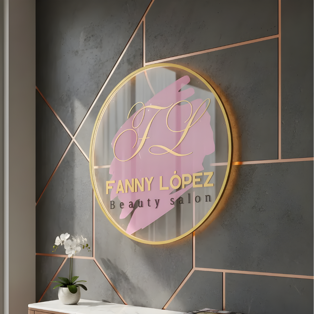 Logo Personalizado Neon - Letrero Luminoso Dorado Espejo