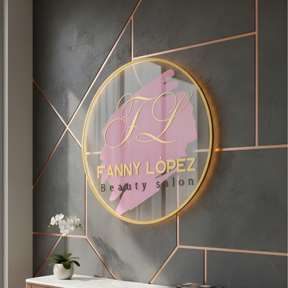 Logo Personalizado Neon - Letrero Luminoso Dorado Espejo