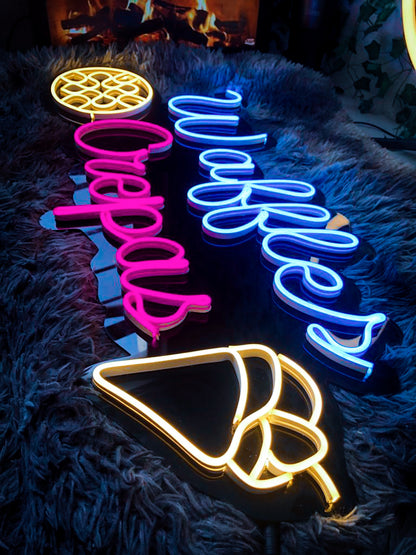 Letrero Neon Waffles Y Crepas Neon Led