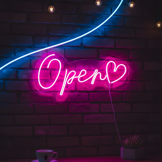 Letrero Neon Open Corazon