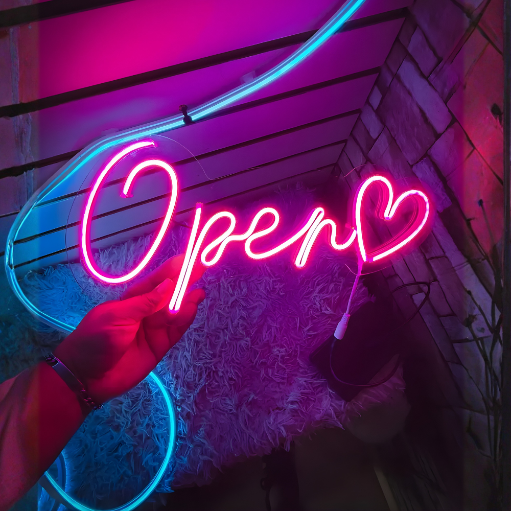 Letrero Neon Open Corazon