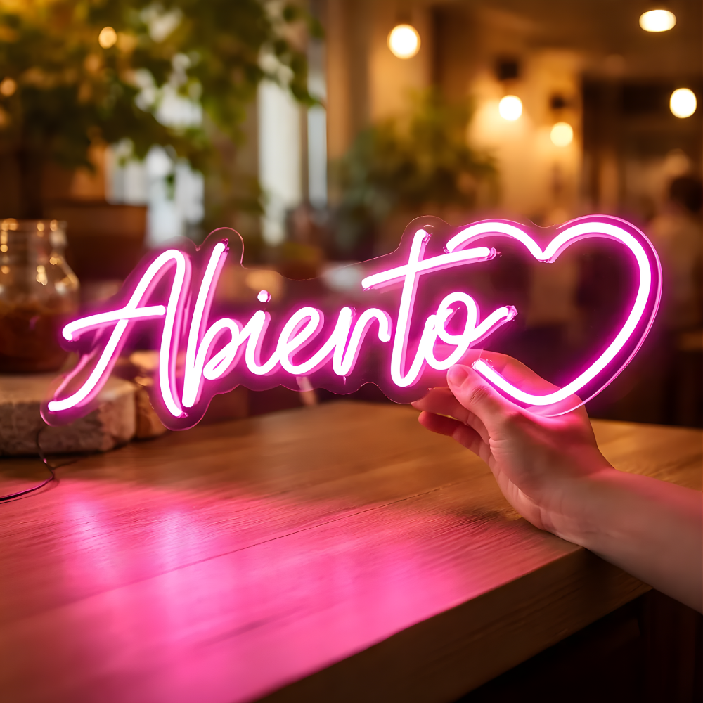 Letrero Neon Abierto Corazon