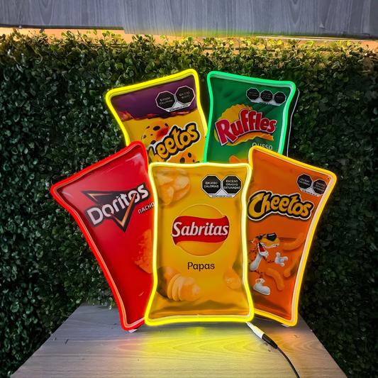 Pack 5 Letreros Neon De Snacks