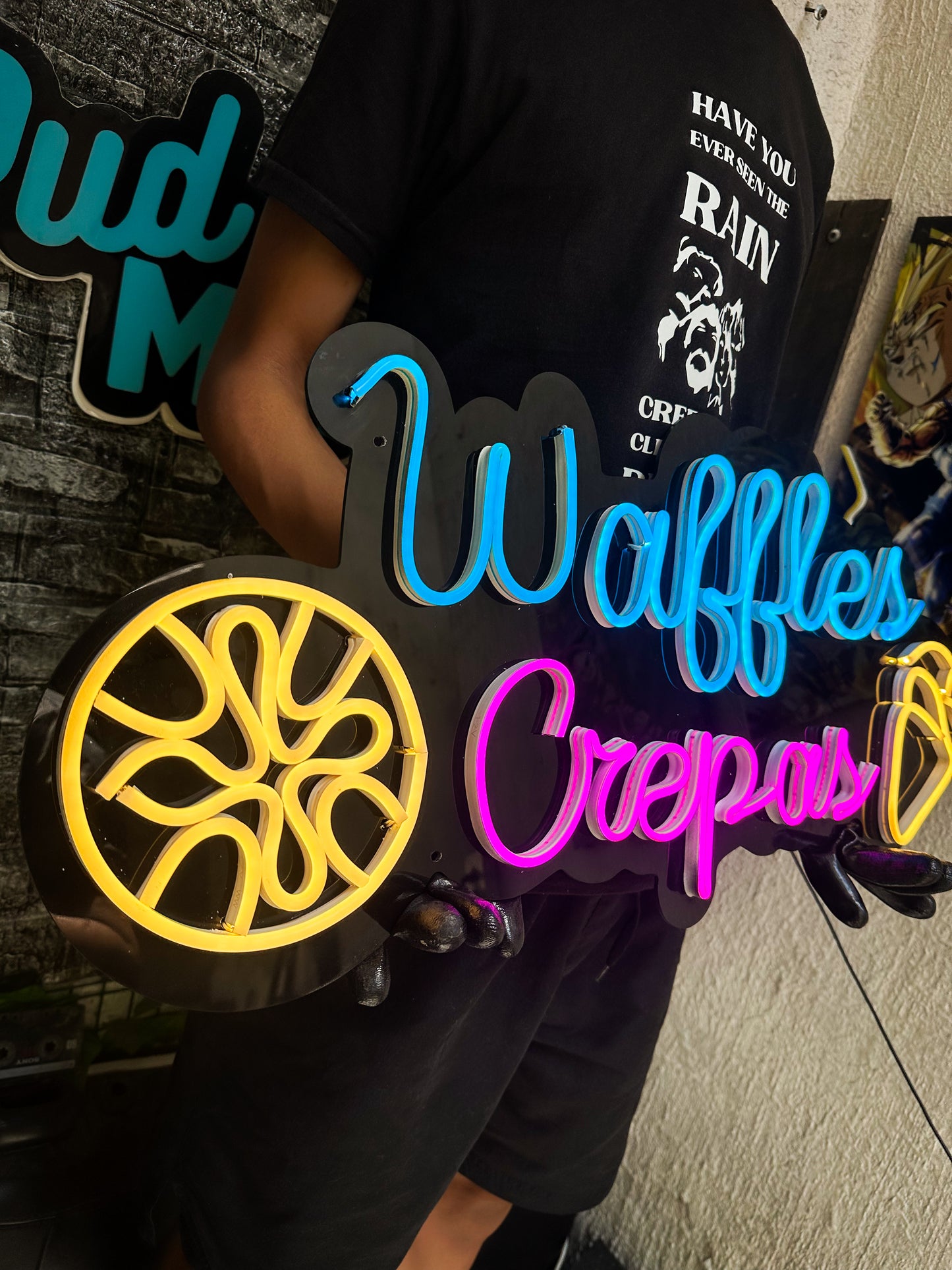 Letrero Neon Waffles Y Crepas Neon Led