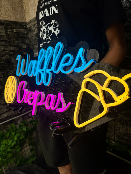 Letrero Neon Waffles Y Crepas Neon Led