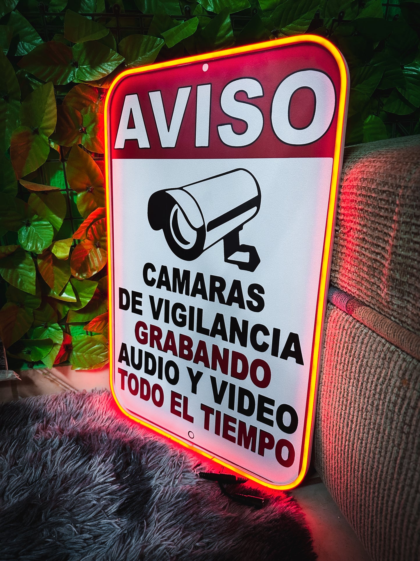 Letrero Anuncios Vigilancia / Cartel De Seguridad Neon