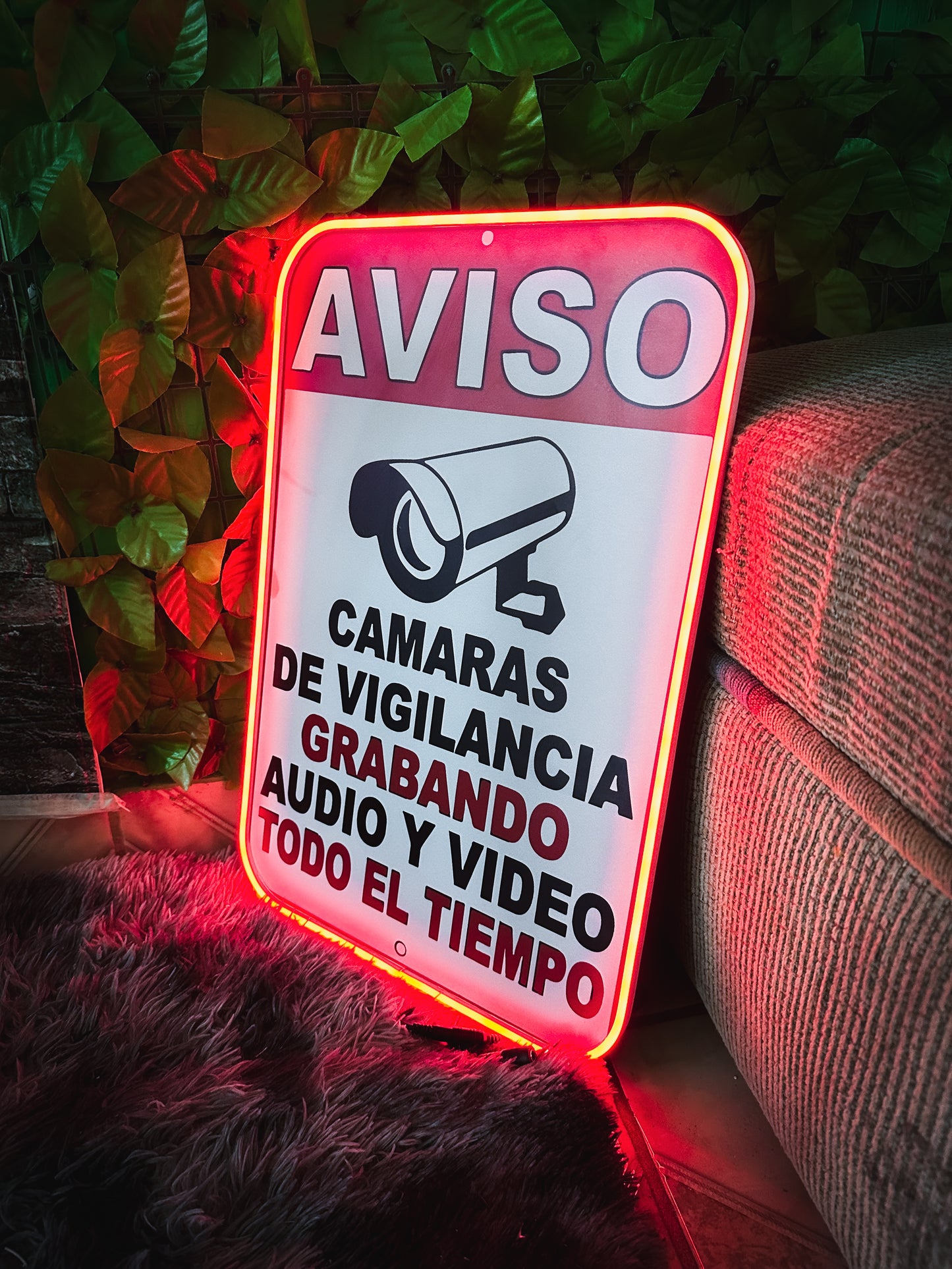 Letrero Anuncios Vigilancia / Cartel De Seguridad Neon