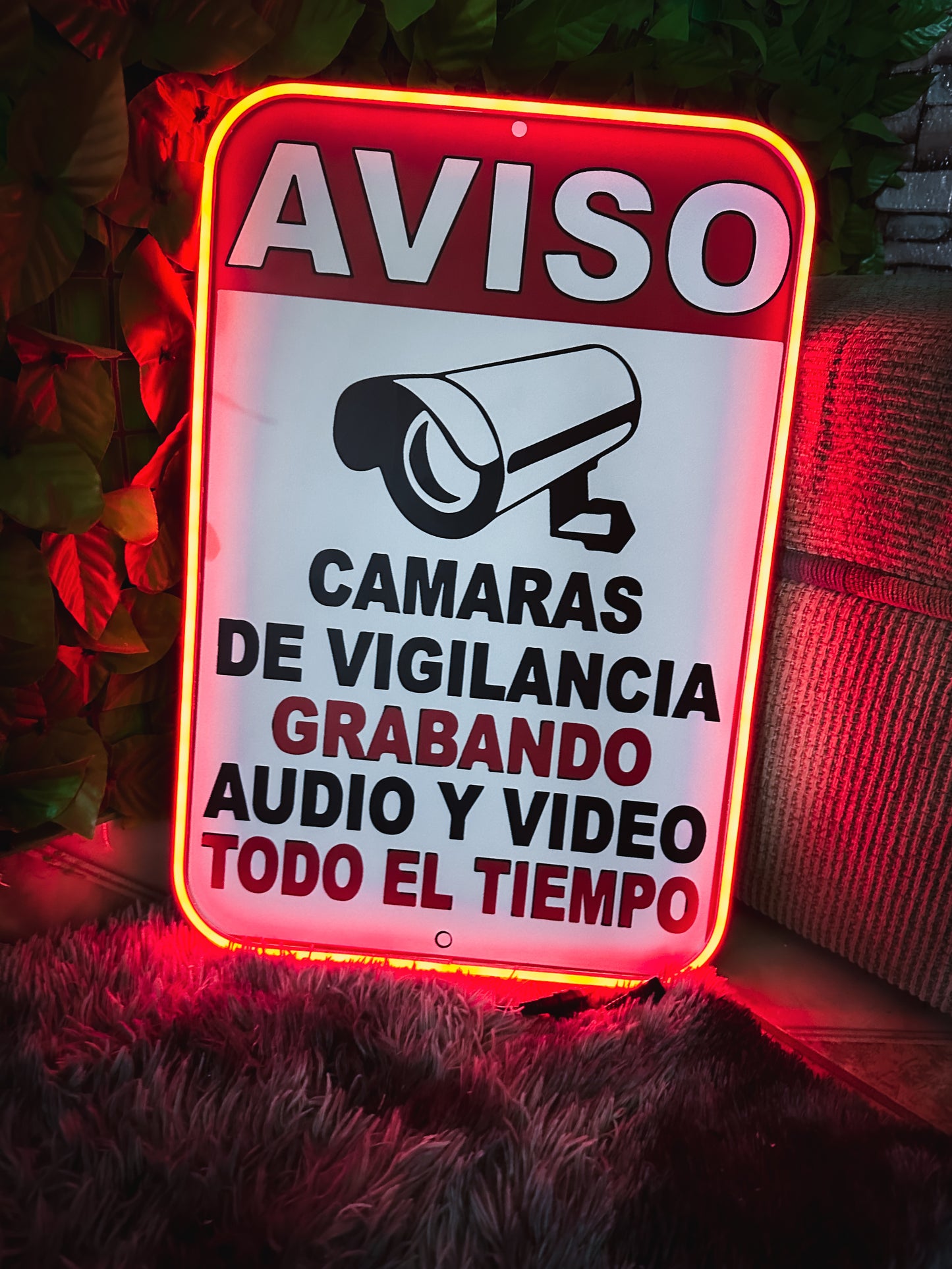 Letrero Anuncios Vigilancia / Cartel De Seguridad Neon