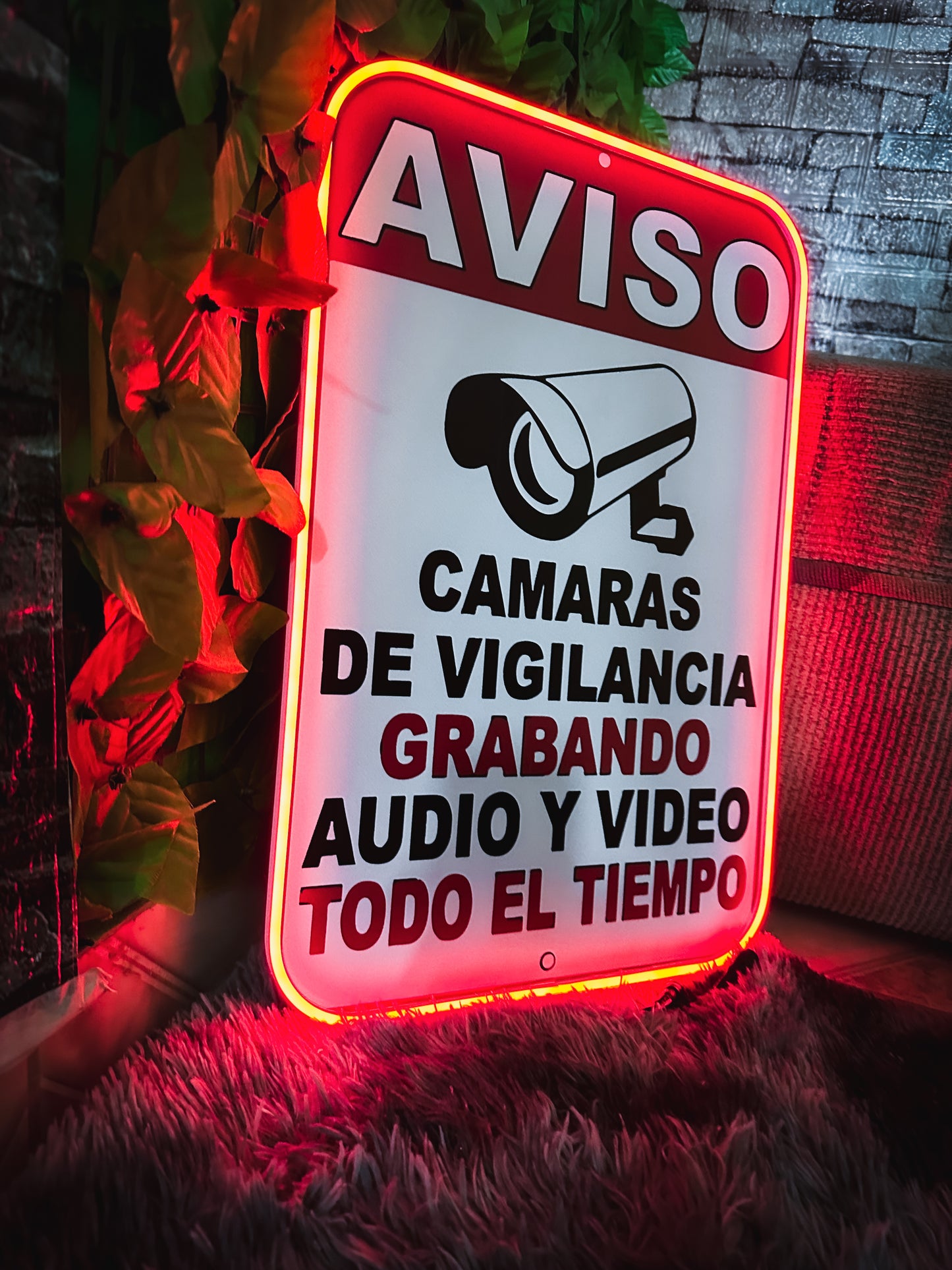 Letrero Anuncios Vigilancia / Cartel De Seguridad Neon