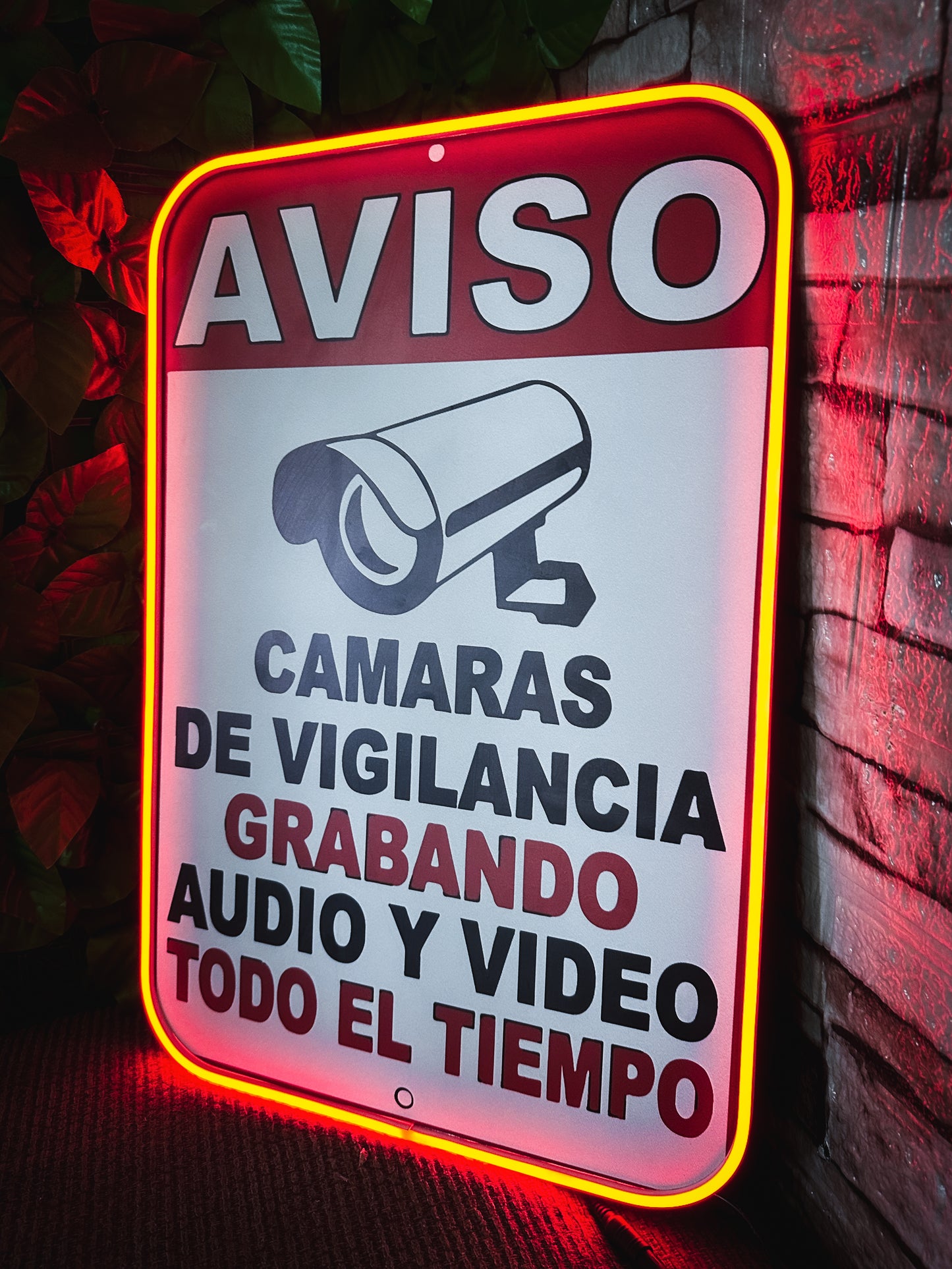 Letrero Anuncios Vigilancia / Cartel De Seguridad Neon