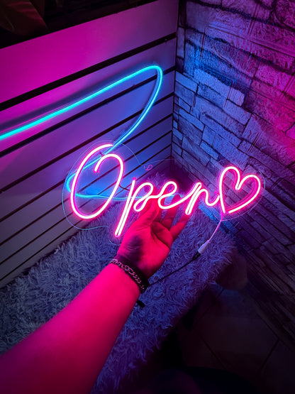 Letrero Neon Open Corazon