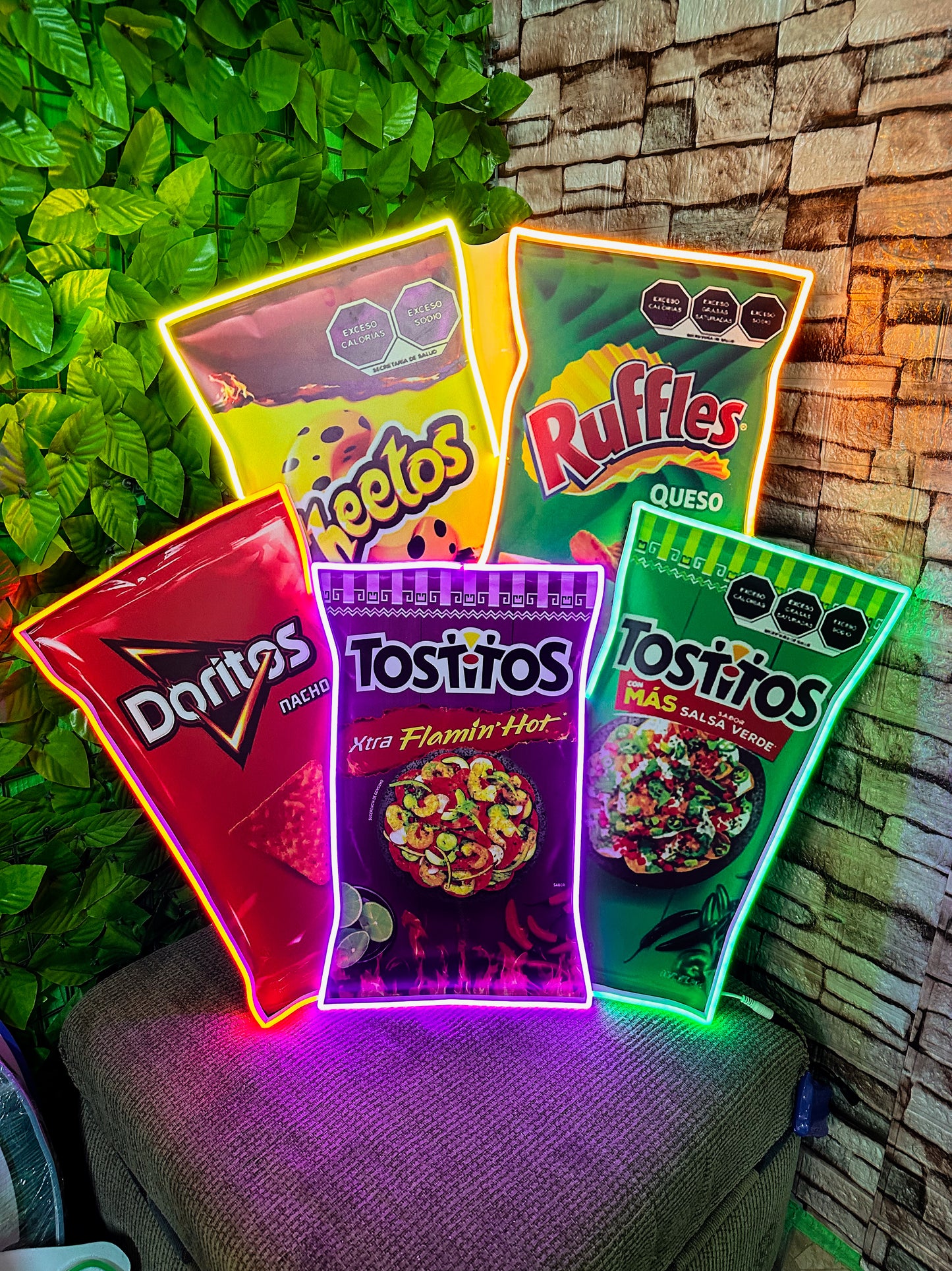 Pack 5 Letreros Neon De Snacks - Snacks Neon Led