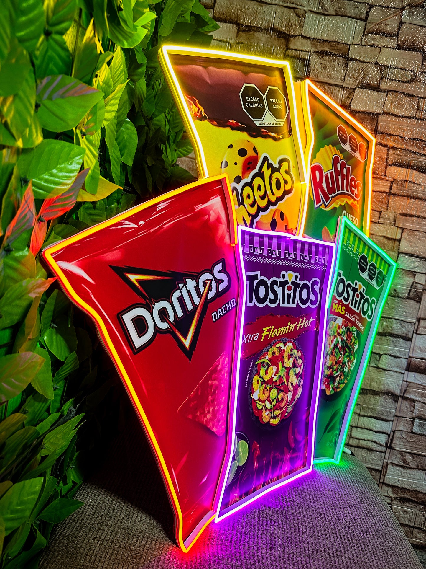 Pack 5 Letreros Neon De Snacks - Snacks Neon Led