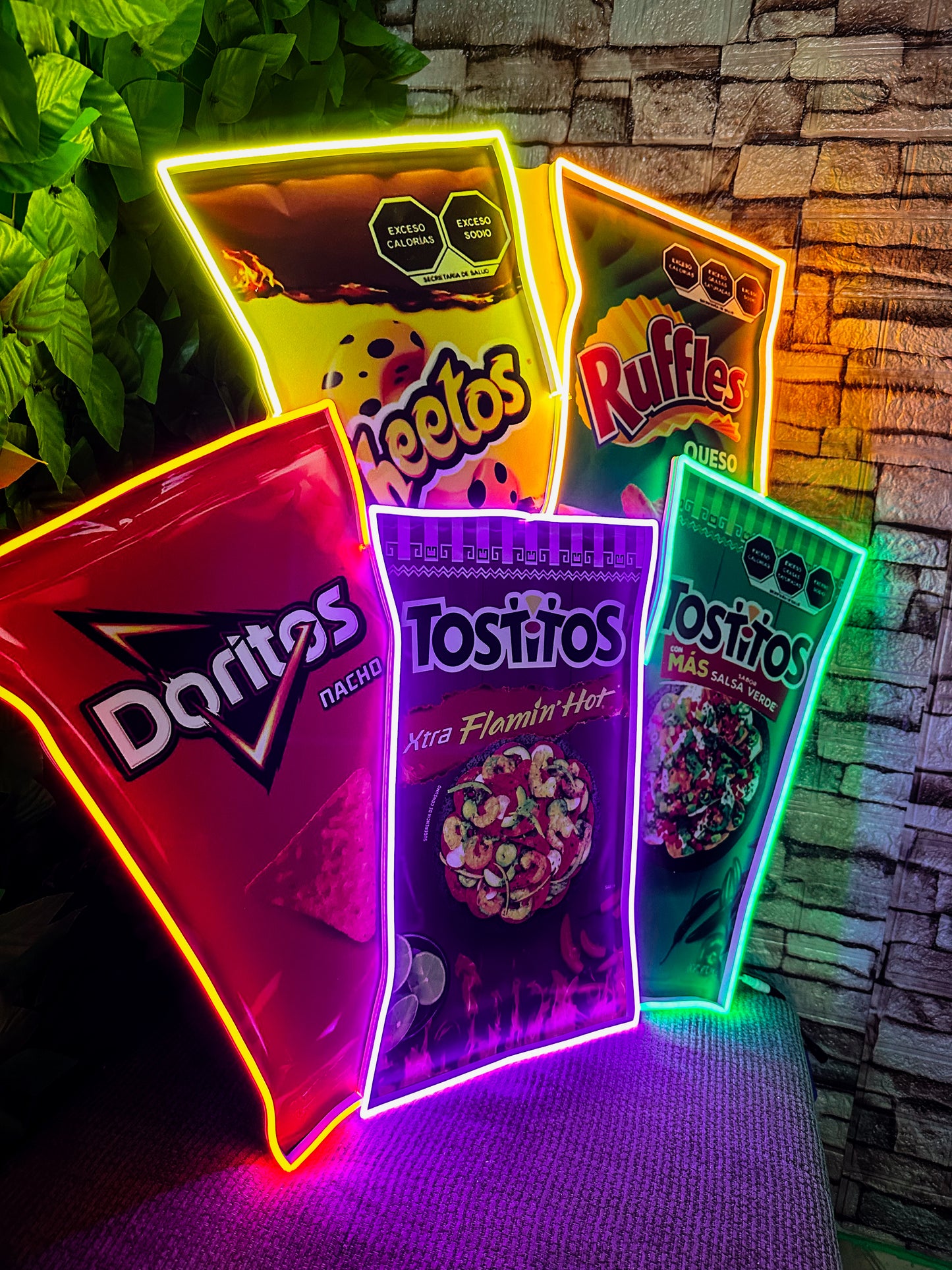 Pack 5 Letreros Neon De Snacks - Snacks Neon Led