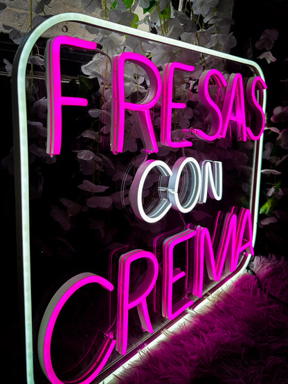 Letrero Neon Fresas Con Crema Luminoso