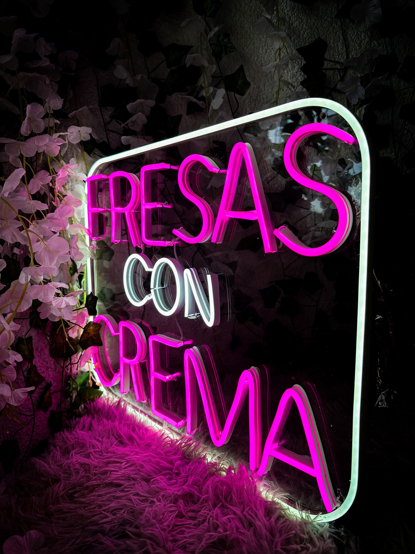 Letrero Neon Fresas Con Crema Luminoso
