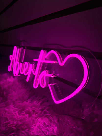 Letrero Neon Abierto Corazon